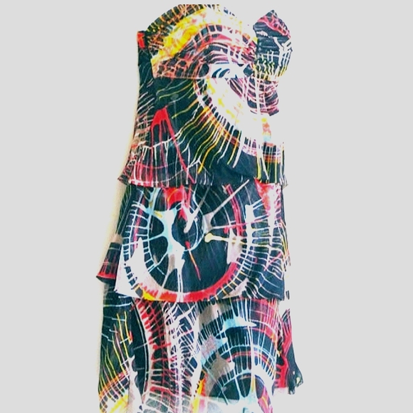 Silk XS La Rok Strapless Dress Sexy Rock Cocktail Wearable Art Modern Splatter - Picture 8 of 10